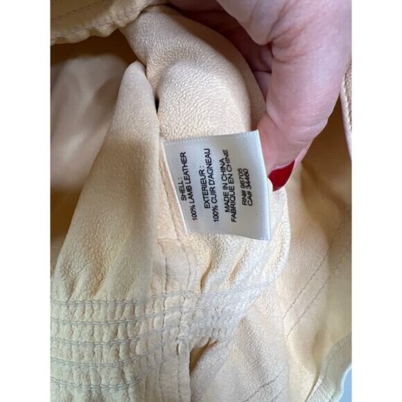 NEW Rebecca Taylor Long Sleeve Straw Smocked Waist Leather Blouse Top Cream - Picture 5 of 7